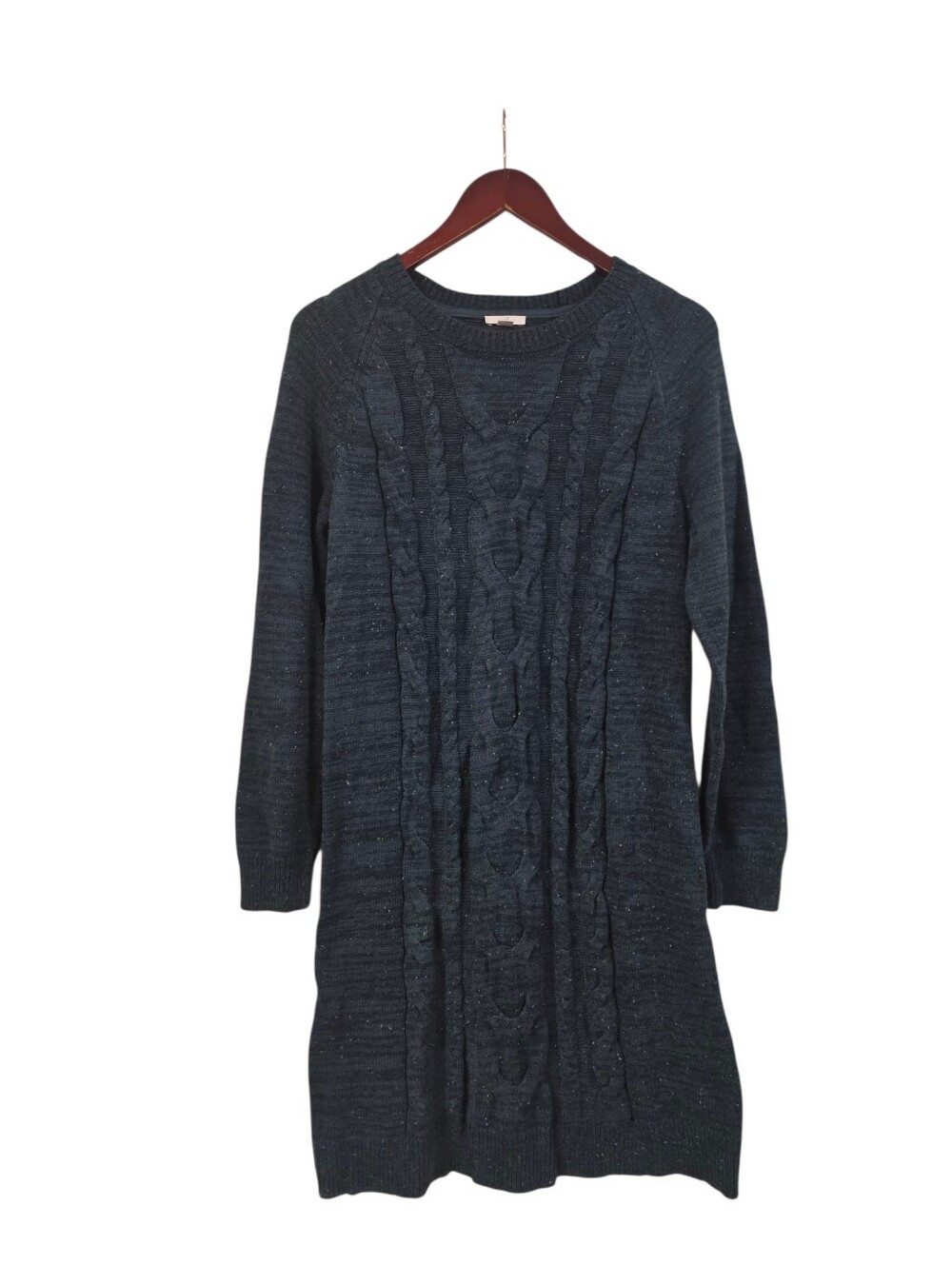 J Jill Teal Cable Knit Sweater Dress Medium Knee Length Long Sleeve Crew Neck